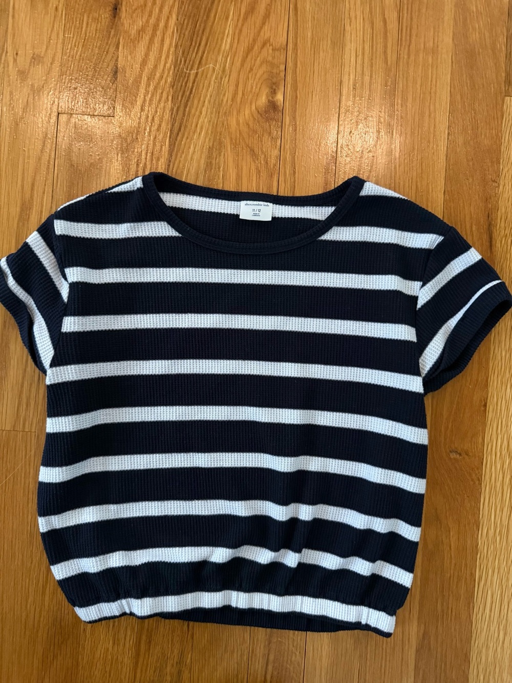 Abercrombie Kids Navy and White Stripe Short Sleeve Top